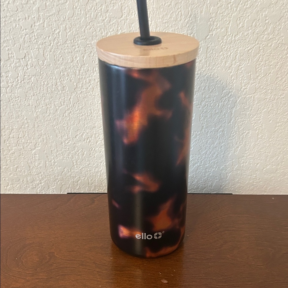 Ello Tortoiseshell Insulated Tumbler with Bamboo Lid - Brown/Black